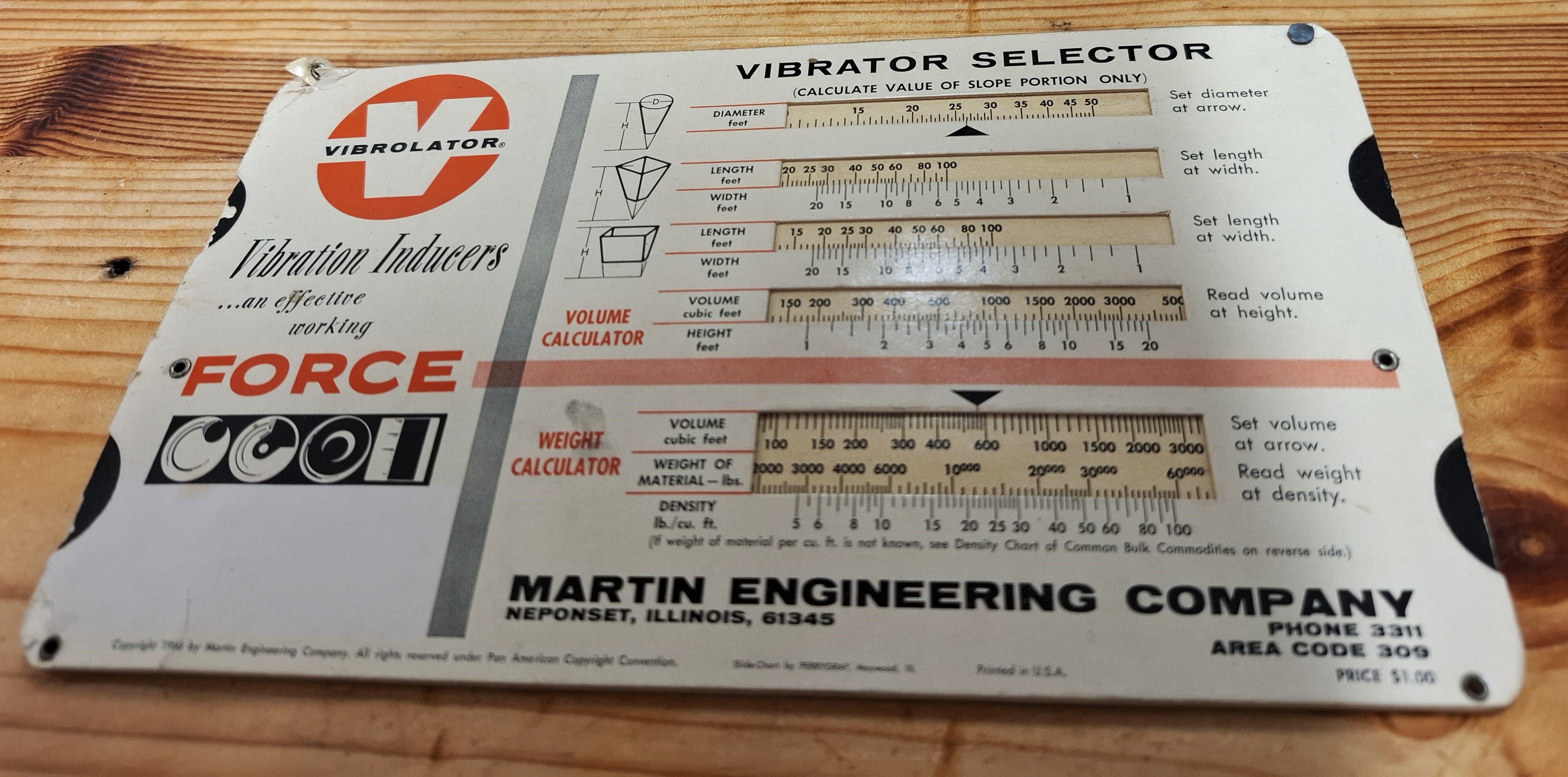 סרגל חישוב לבחירת ויברטור תעשייתי Martin Engineering Company 